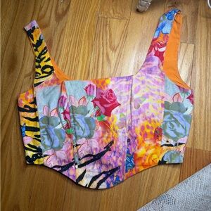 Orange and pink patterned corset top